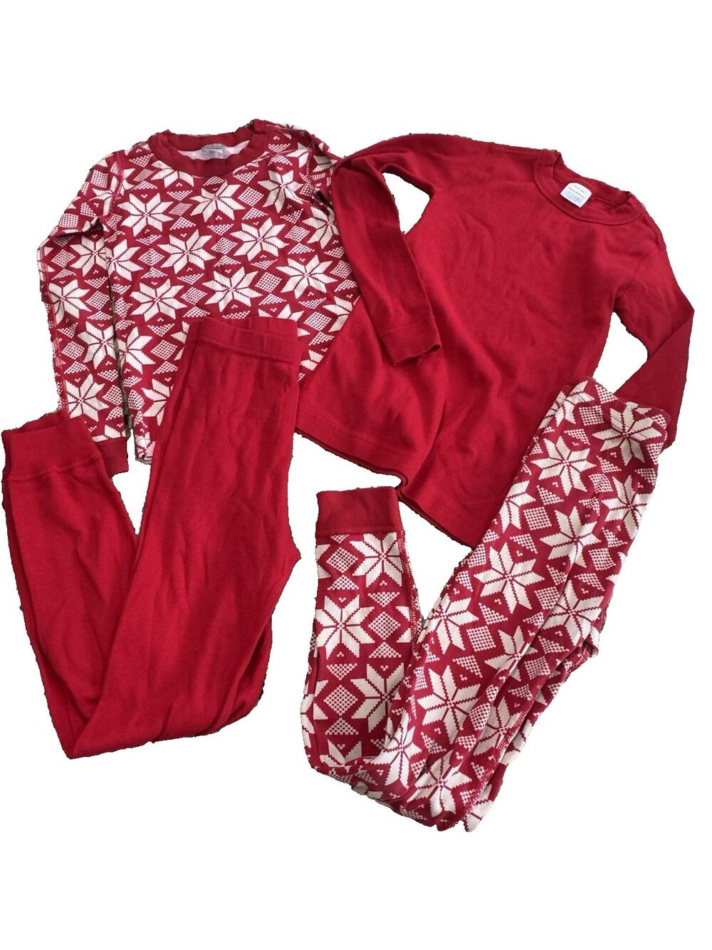Hanna Andersson Size 8 Unisex Red Snowflake Long John Pajamas 2-Pair Lot 130
